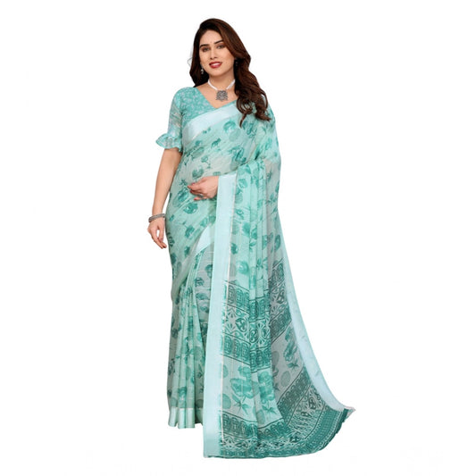 Women's Georgette Printed Saree With Unstitched Blouse 5.5Mtr (Green)