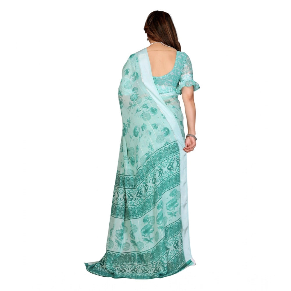 Women's Georgette Printed Saree With Unstitched Blouse 5.5Mtr (Green)