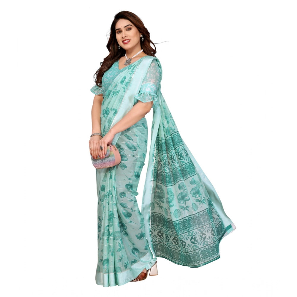 Women's Georgette Printed Saree With Unstitched Blouse 5.5Mtr (Green)