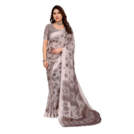 Women's Georgette Printed Saree With Unstitched Blouse 5.5Mtr (Grey)