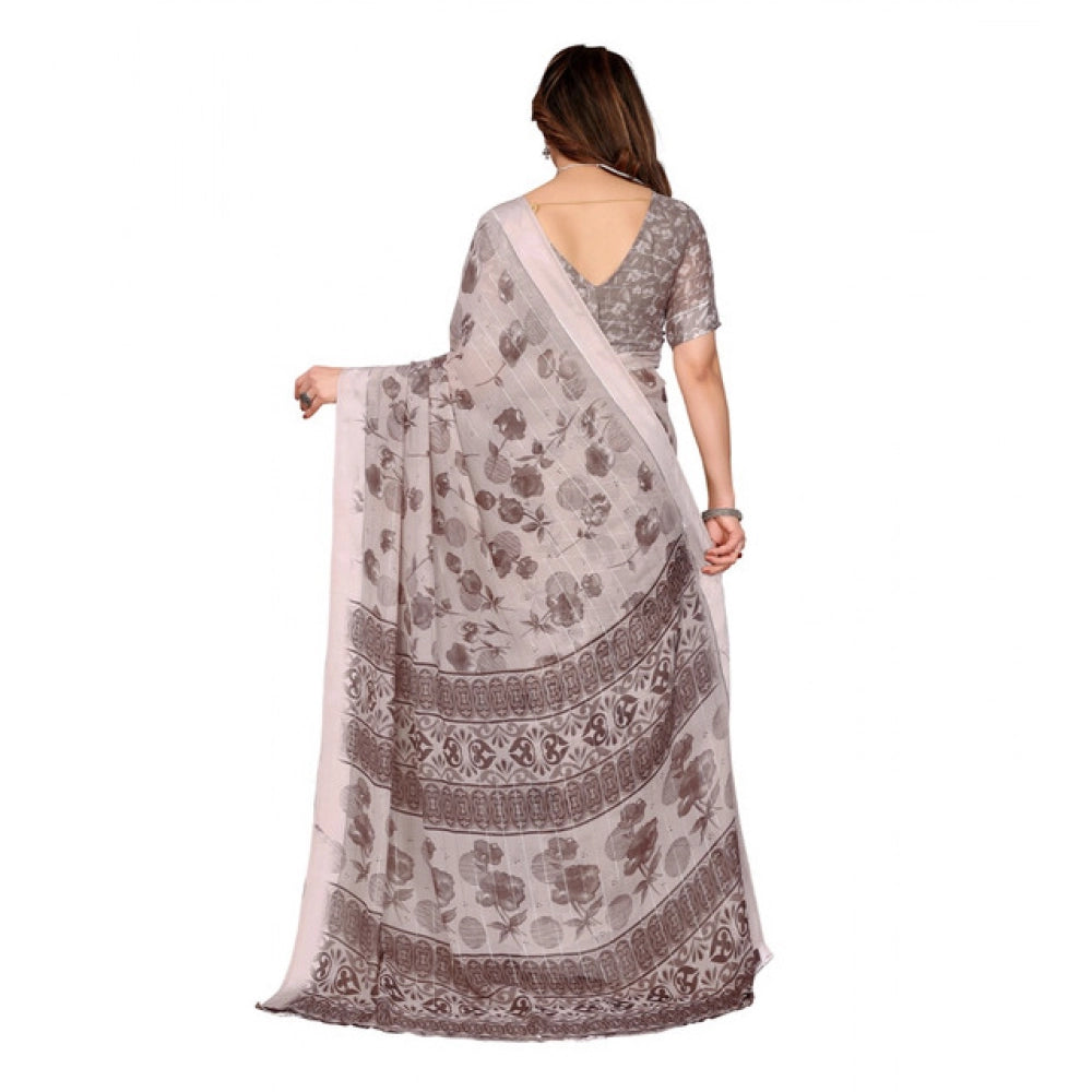Women's Georgette Printed Saree With Unstitched Blouse 5.5Mtr (Grey)