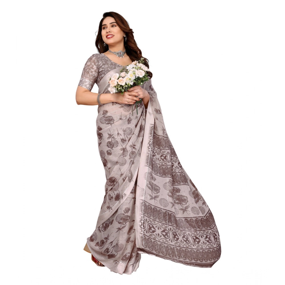 Women's Georgette Printed Saree With Unstitched Blouse 5.5Mtr (Grey)