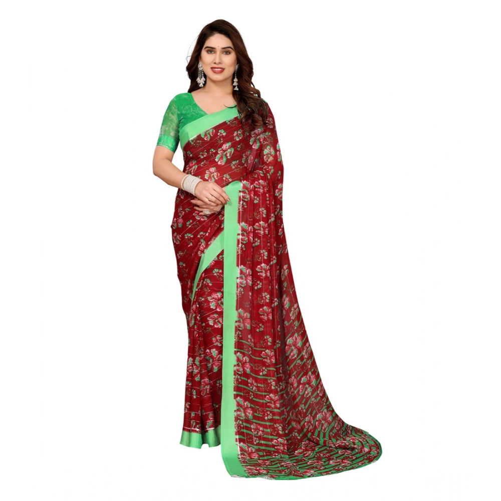 Women's Georgette Printed Saree With Unstitched Blouse 5.5Mtr (Red)