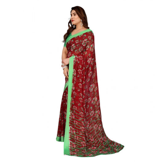 Women's Georgette Printed Saree With Unstitched Blouse 5.5Mtr (Red)