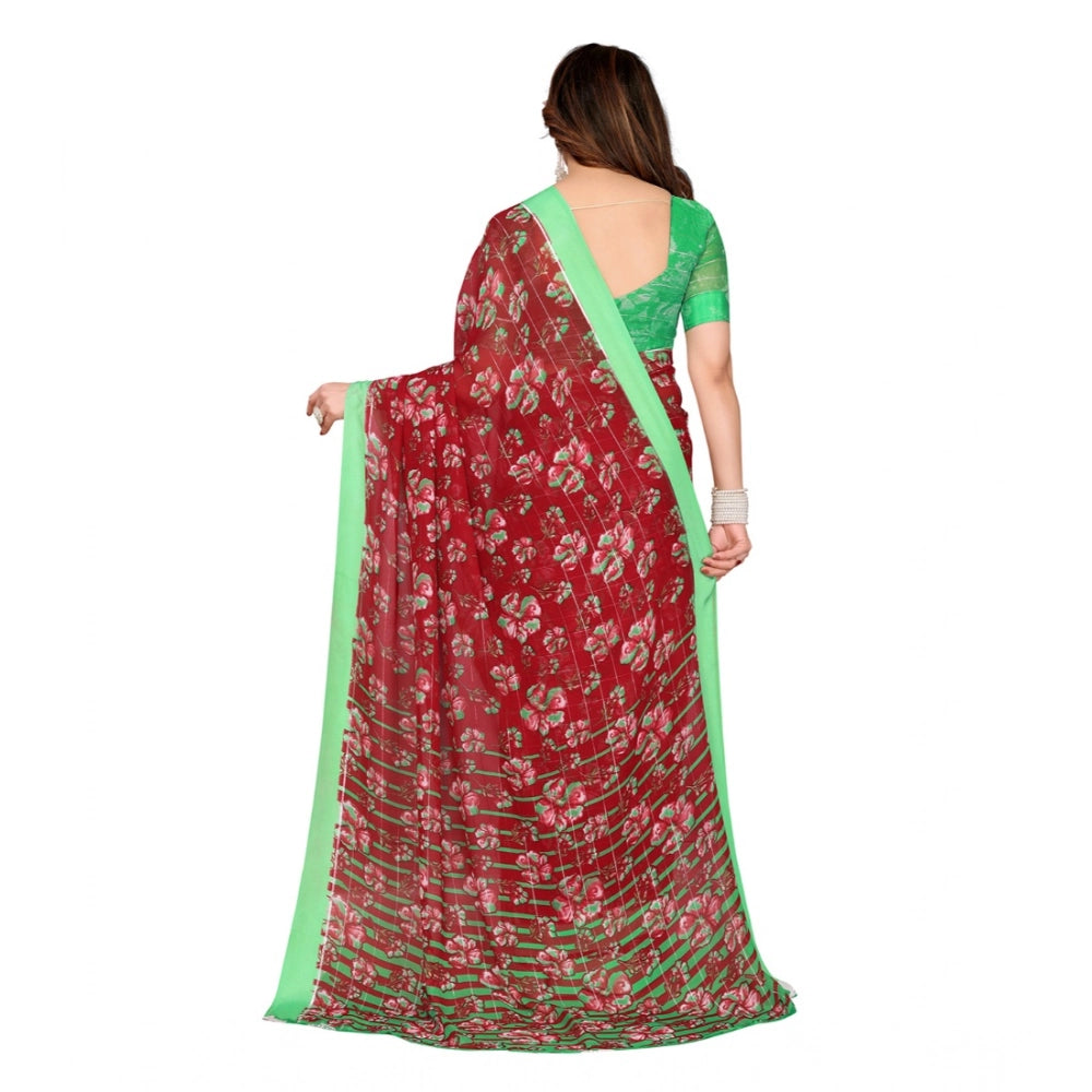 Women's Georgette Printed Saree With Unstitched Blouse 5.5Mtr (Red)