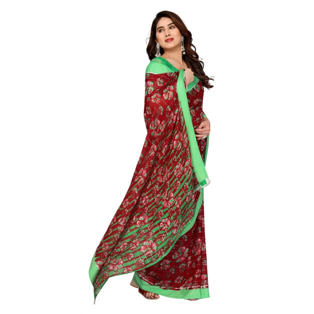 Women's Georgette Printed Saree With Unstitched Blouse 5.5Mtr (Red)