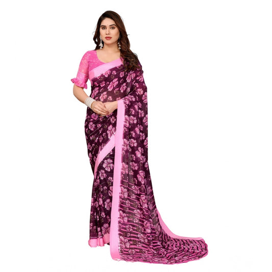 Women's Georgette Printed Saree With Unstitched Blouse 5.5Mtr (Pink)