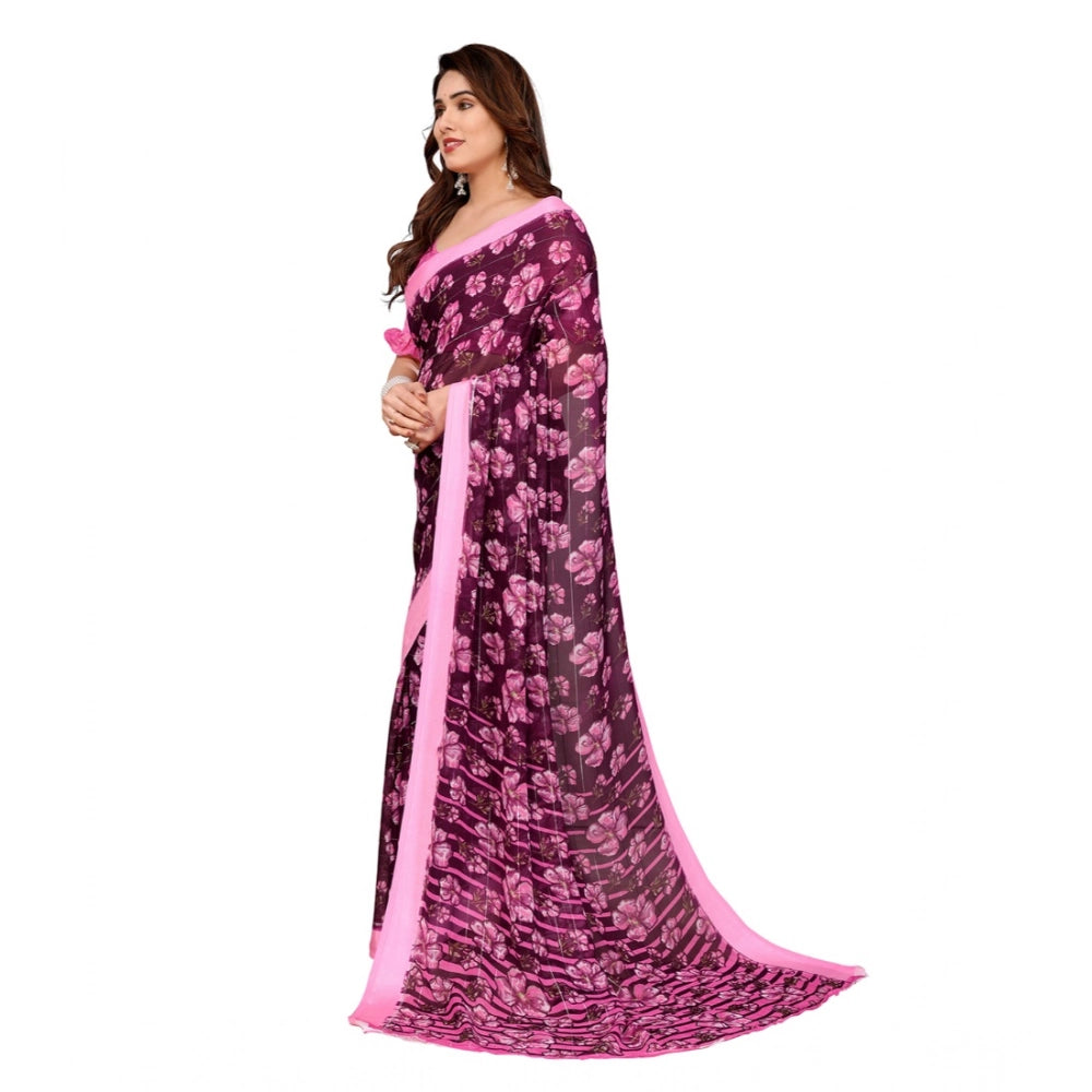 Women's Georgette Printed Saree With Unstitched Blouse 5.5Mtr (Pink)