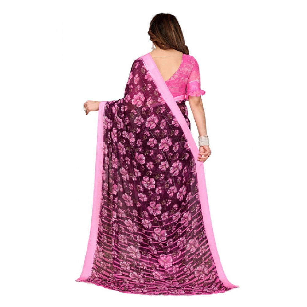 Women's Georgette Printed Saree With Unstitched Blouse 5.5Mtr (Pink)