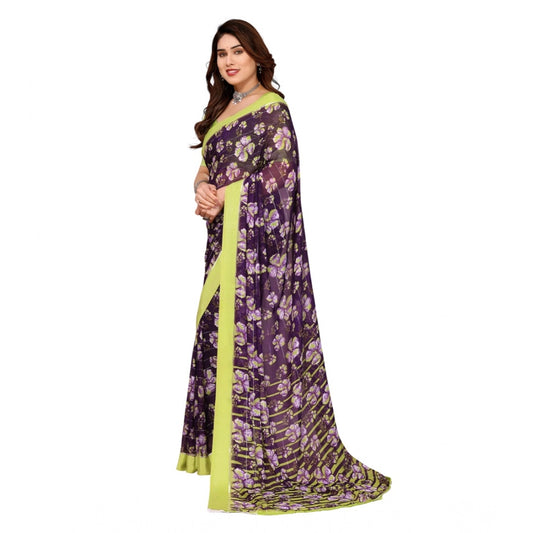 Women's Georgette Printed Saree With Unstitched Blouse 5.5Mtr (Purple)