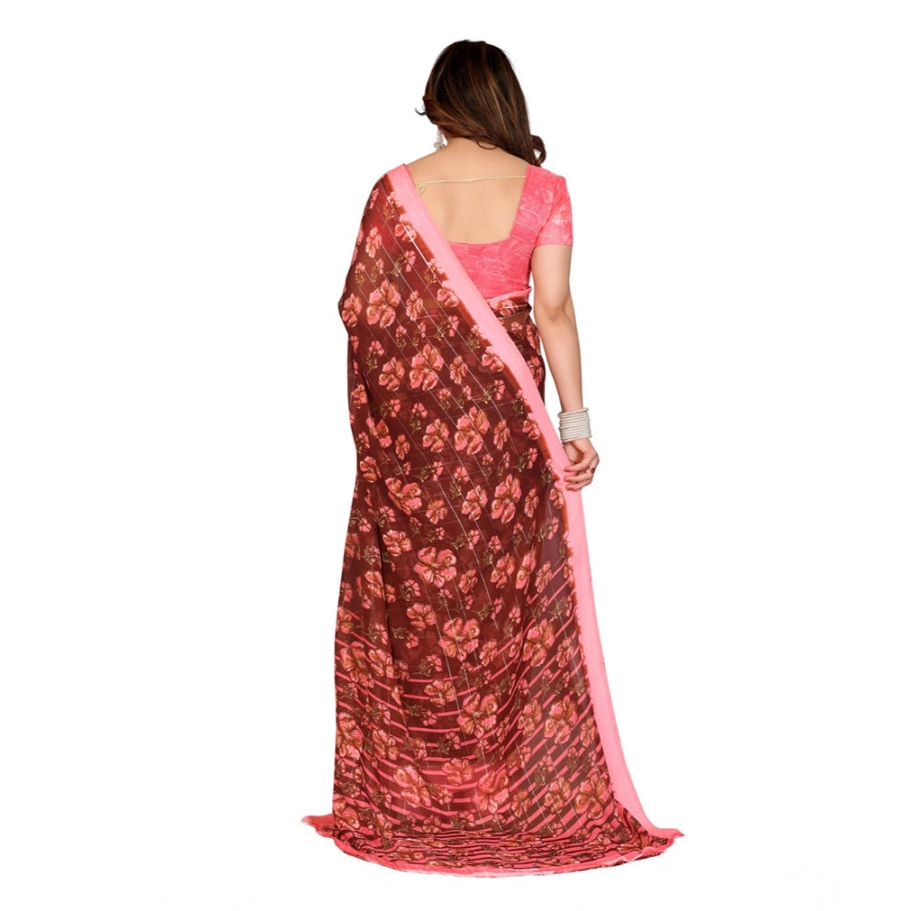 Women's Georgette Printed Saree With Unstitched Blouse 5.5Mtr (Maroon)