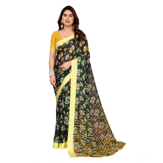 Women's Georgette Printed Saree With Unstitched Blouse 5.5Mtr (Green)