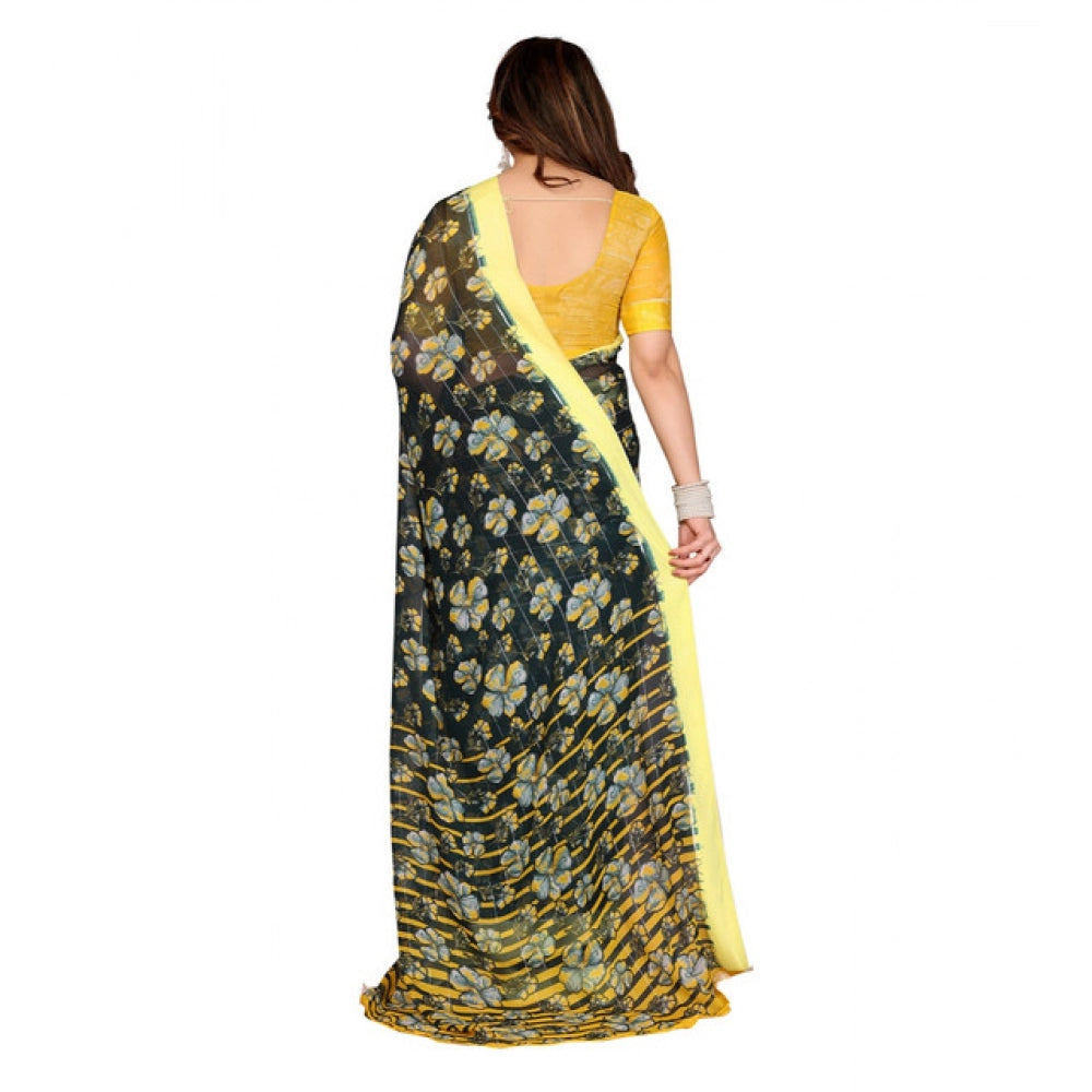 Women's Georgette Printed Saree With Unstitched Blouse 5.5Mtr (Green)