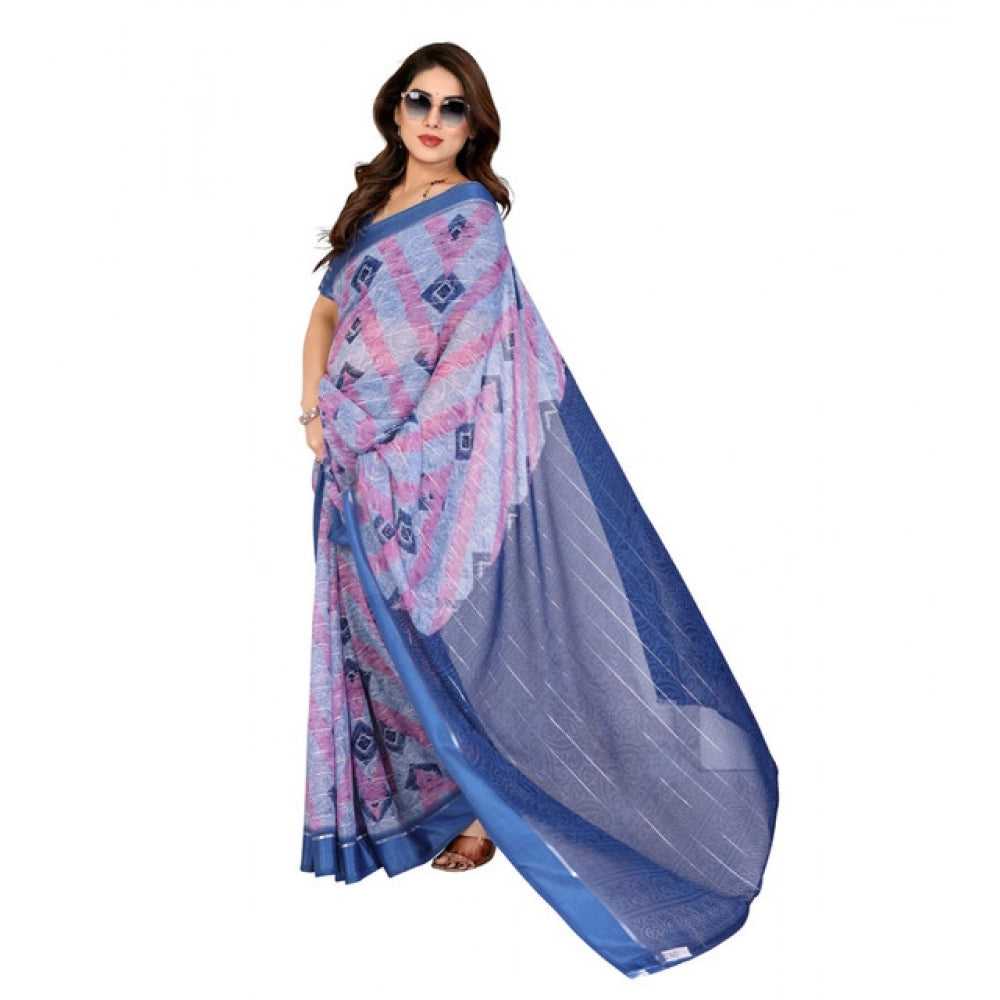 Women's Georgette Printed Saree With Unstitched Blouse 5.5Mtr (Blue)