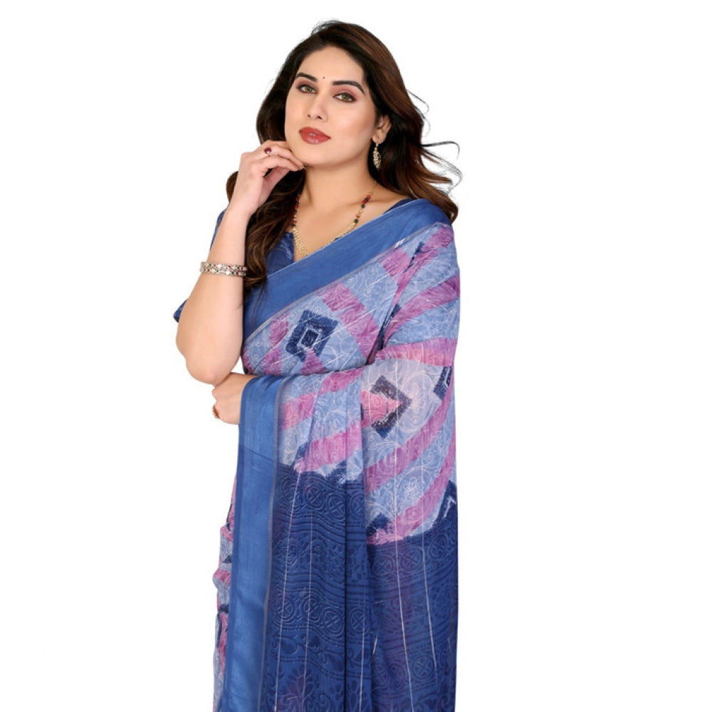 Women's Georgette Printed Saree With Unstitched Blouse 5.5Mtr (Blue)