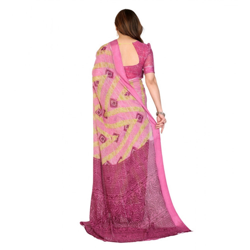 Women's Georgette Printed Saree With Unstitched Blouse 5.5Mtr (Pink)