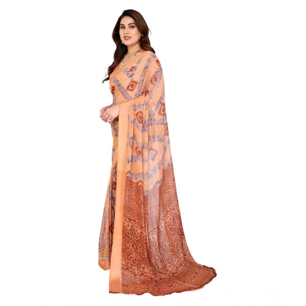 Women's Georgette Printed Saree With Unstitched Blouse 5.5Mtr (Orange)
