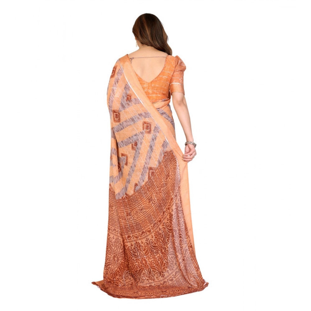 Women's Georgette Printed Saree With Unstitched Blouse 5.5Mtr (Orange)