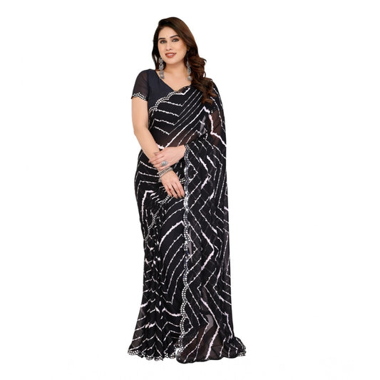 Women's Georgette Printed Saree With Unstitched Blouse 5.5Mtr (Black)