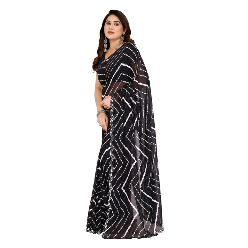 Women's Georgette Printed Saree With Unstitched Blouse 5.5Mtr (Black)