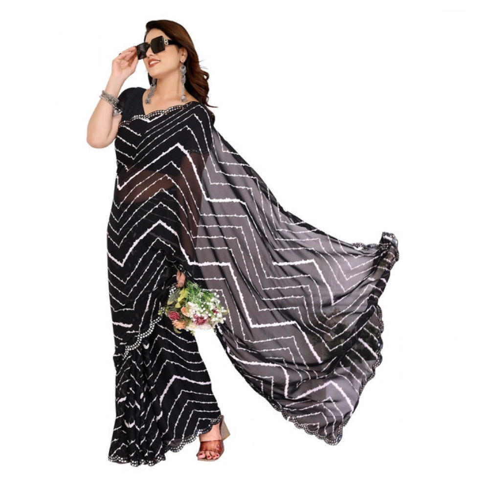 Women's Georgette Printed Saree With Unstitched Blouse 5.5Mtr (Black)