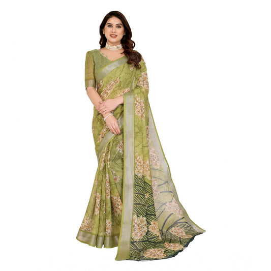 Women's Georgette Printed Saree With Unstitched Blouse 5.5Mtr (Green)