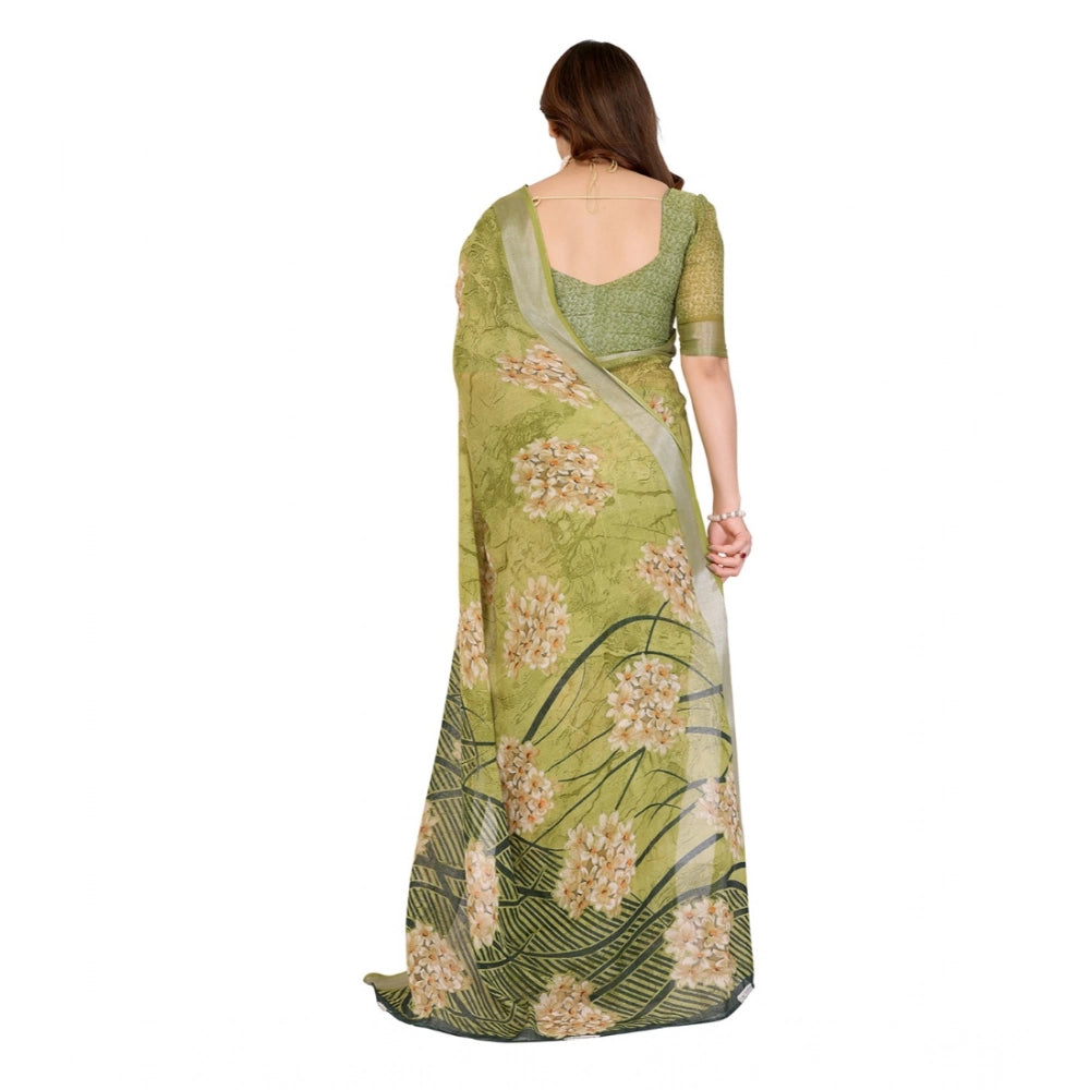 Women's Georgette Printed Saree With Unstitched Blouse 5.5Mtr (Green)