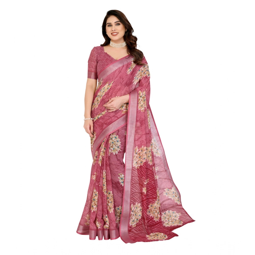 Women's Georgette Printed Saree With Unstitched Blouse 5.5Mtr (Pink)