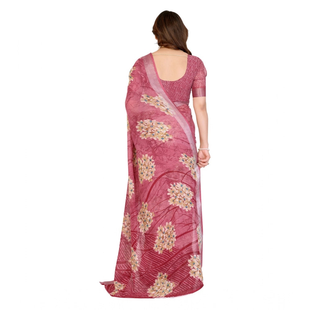 Women's Georgette Printed Saree With Unstitched Blouse 5.5Mtr (Pink)