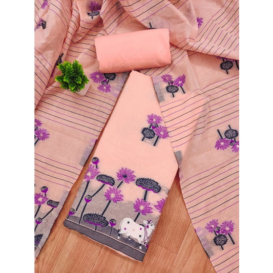 Generic Women's Banarasi Silk Printed Unstitched Salwar Suit Material With Dupatta (Peach, 3Mtrs)