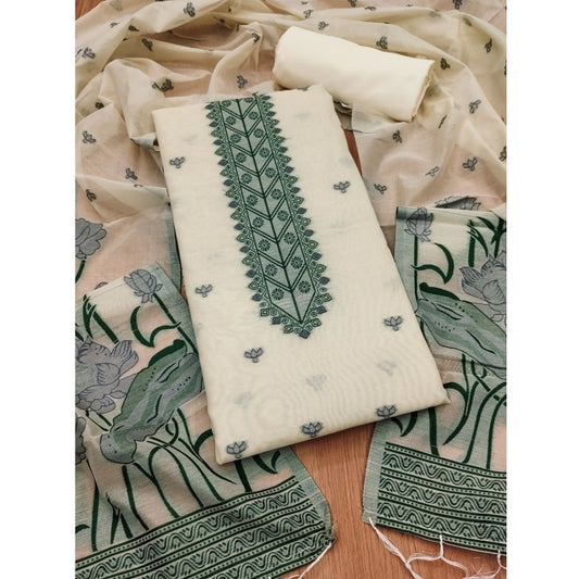 Generic Women's Banarasi Silk Printed Unstitched Salwar Suit Material With Dupatta (OffWhite, 3Mtrs)