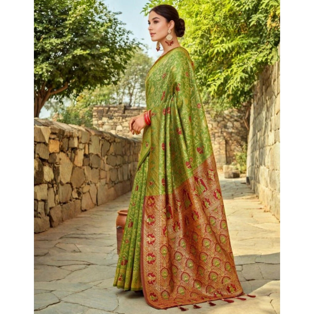 Women's Silk Blend Woven Paithani Saree With Unstitched Blouse 5.5Mtr (Light Green)