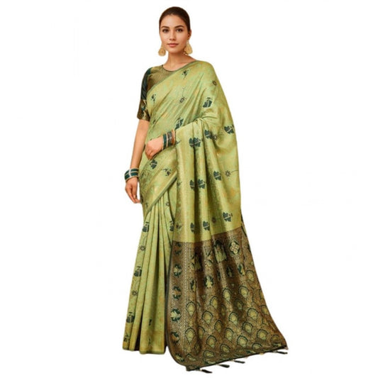Women's Silk Blend Woven Paithani Saree With Unstitched Blouse 5.5Mtr (Olive)