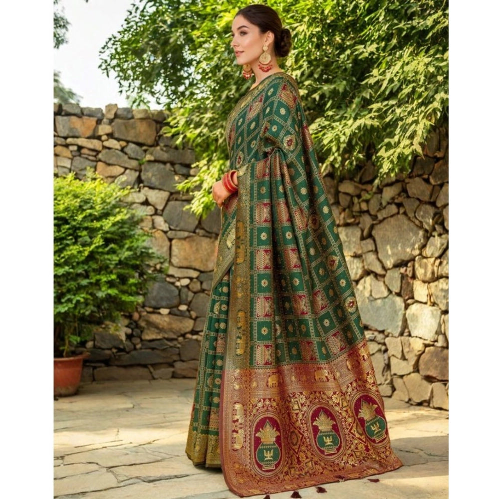 Women's Silk Blend Woven Zari Work Saree With Unstitched Blouse 5.5Mtr (Green)