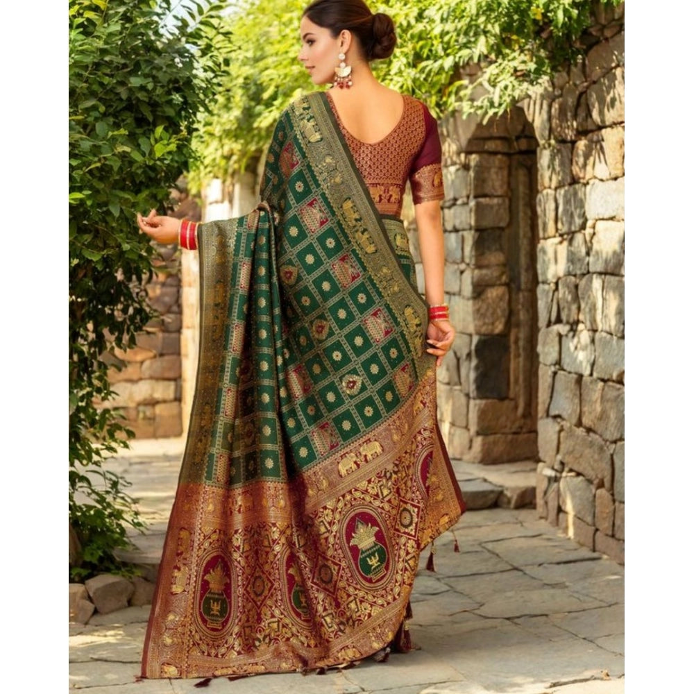 Women's Silk Blend Woven Zari Work Saree With Unstitched Blouse 5.5Mtr (Green)