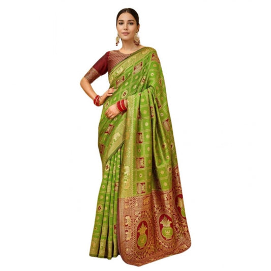 Women's Silk Blend Woven Zari Work Saree With Unstitched Blouse 5.5Mtr (Light Green)