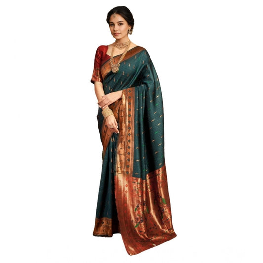 Women's Silk Blend Zari Woven Saree With Unstitched Blouse 5.5Mtr (Green)
