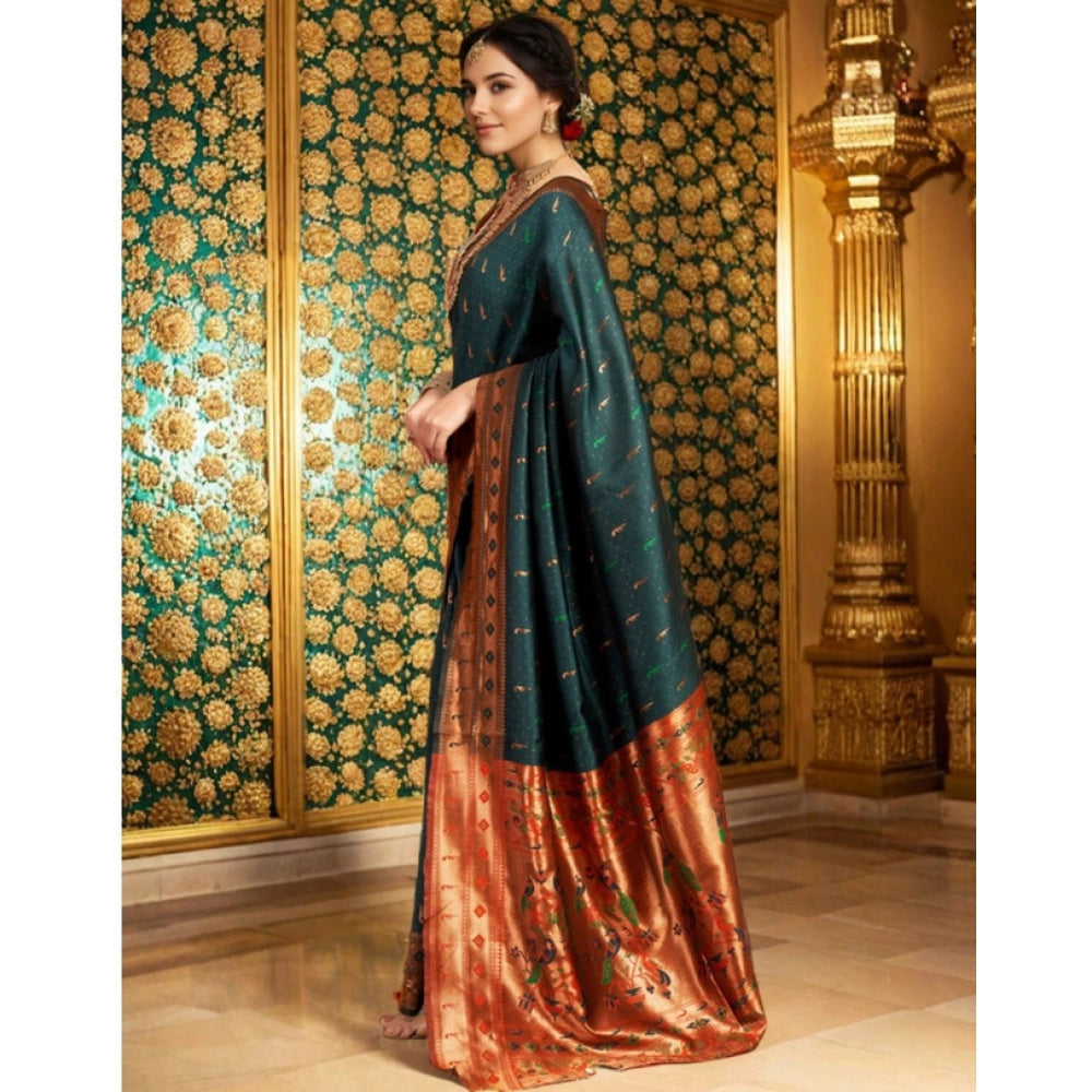 Women's Silk Blend Zari Woven Saree With Unstitched Blouse 5.5Mtr (Green)