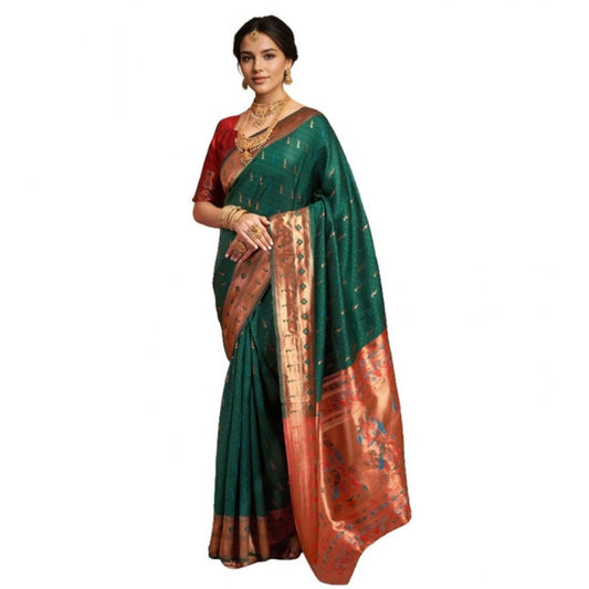 Women's Silk Blend Zari Woven Saree With Unstitched Blouse 5.5Mtr (Green)