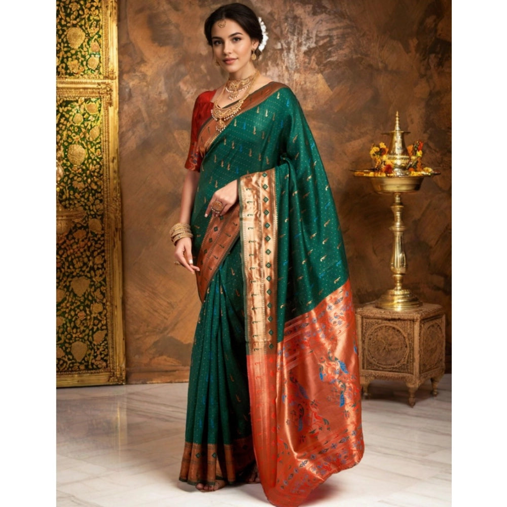Women's Silk Blend Zari Woven Saree With Unstitched Blouse 5.5Mtr (Green)