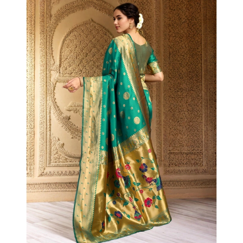 Women's Silk Blend Paithani Saree With Unstitched Blouse 5.5Mtr (Green)