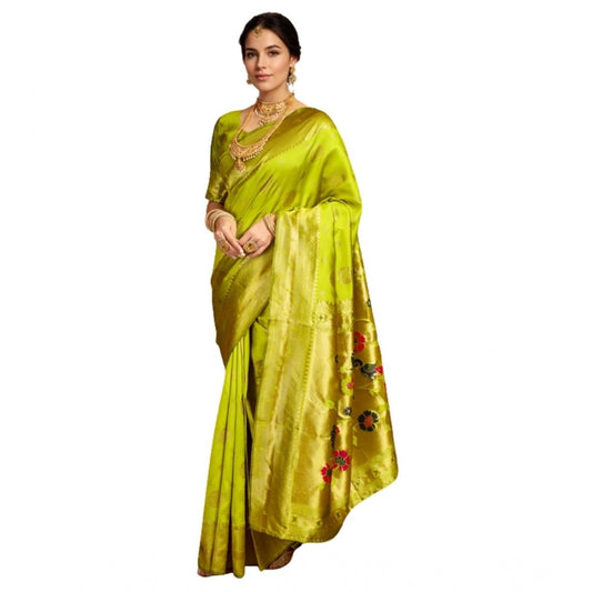 Women's Silk Blend Paithani Saree With Unstitched Blouse 5.5Mtr (Lime Green)