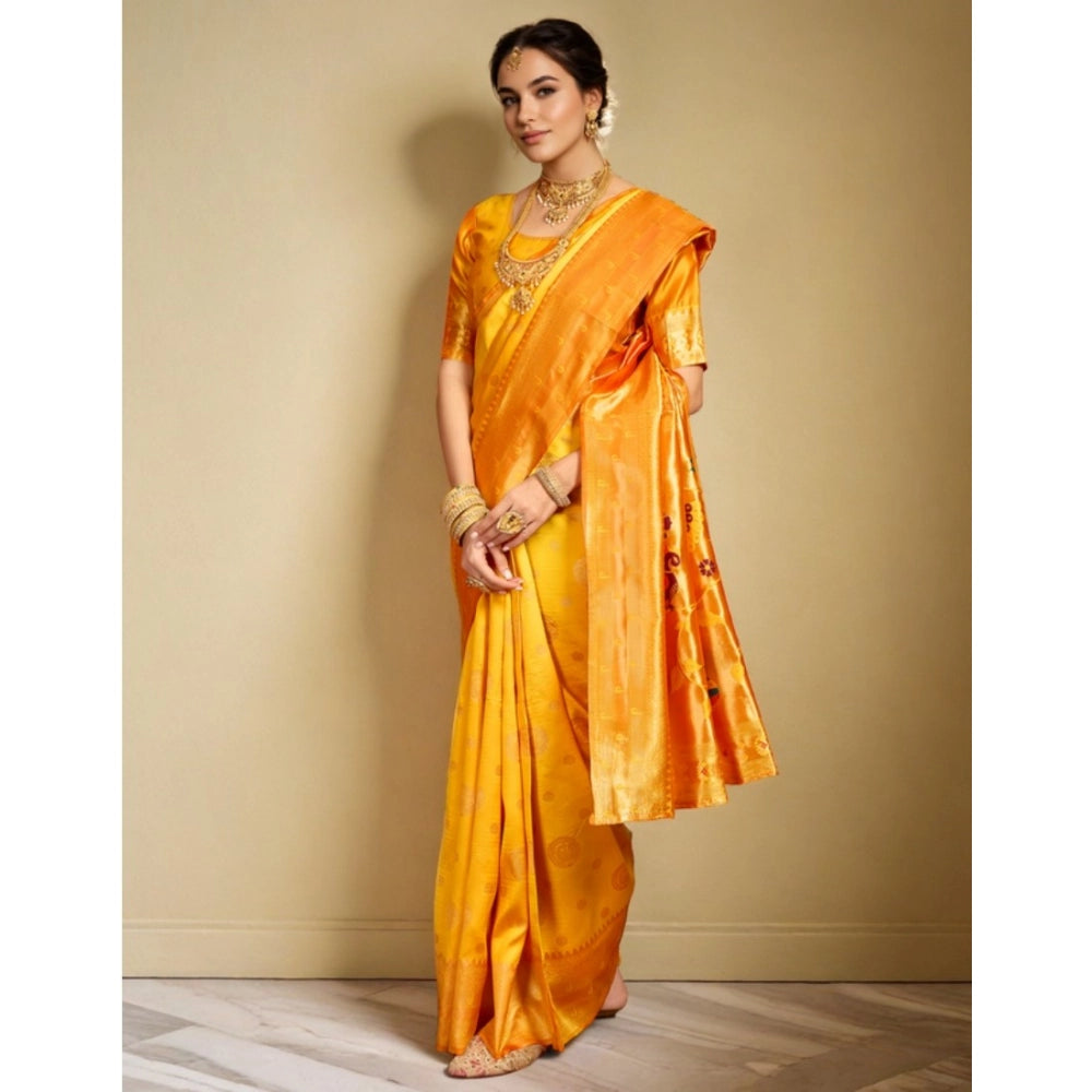 Women's Silk Blend Paithani Saree With Unstitched Blouse 5.5Mtr (Mustard)