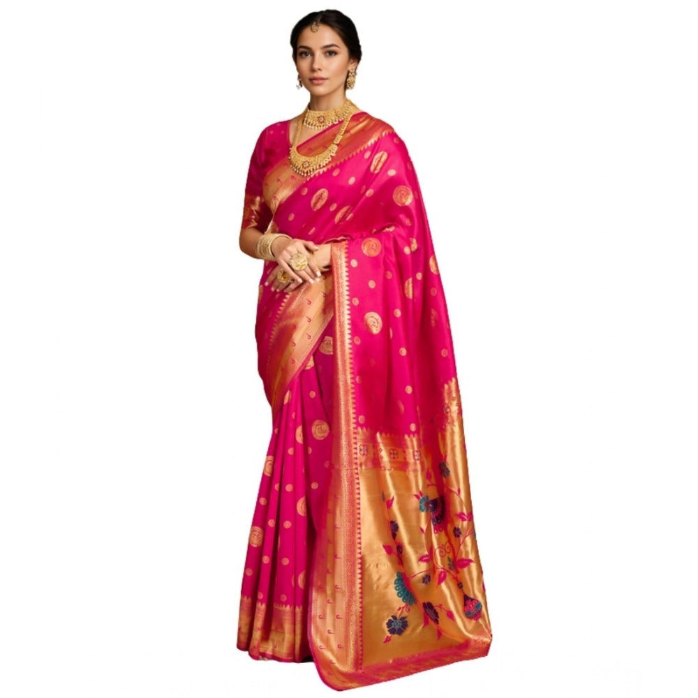 Women's Silk Blend Paithani Saree With Unstitched Blouse 5.5Mtr (Pink)