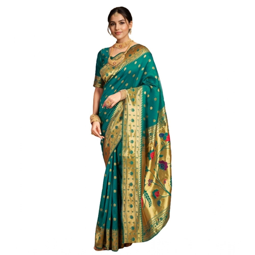 Women's Silk Blend Woven Saree With Unstitched Blouse 5.5Mtr (Green)