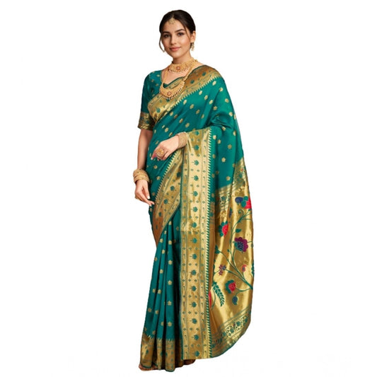 Women's Silk Blend Woven Saree With Unstitched Blouse 5.5Mtr (Green)