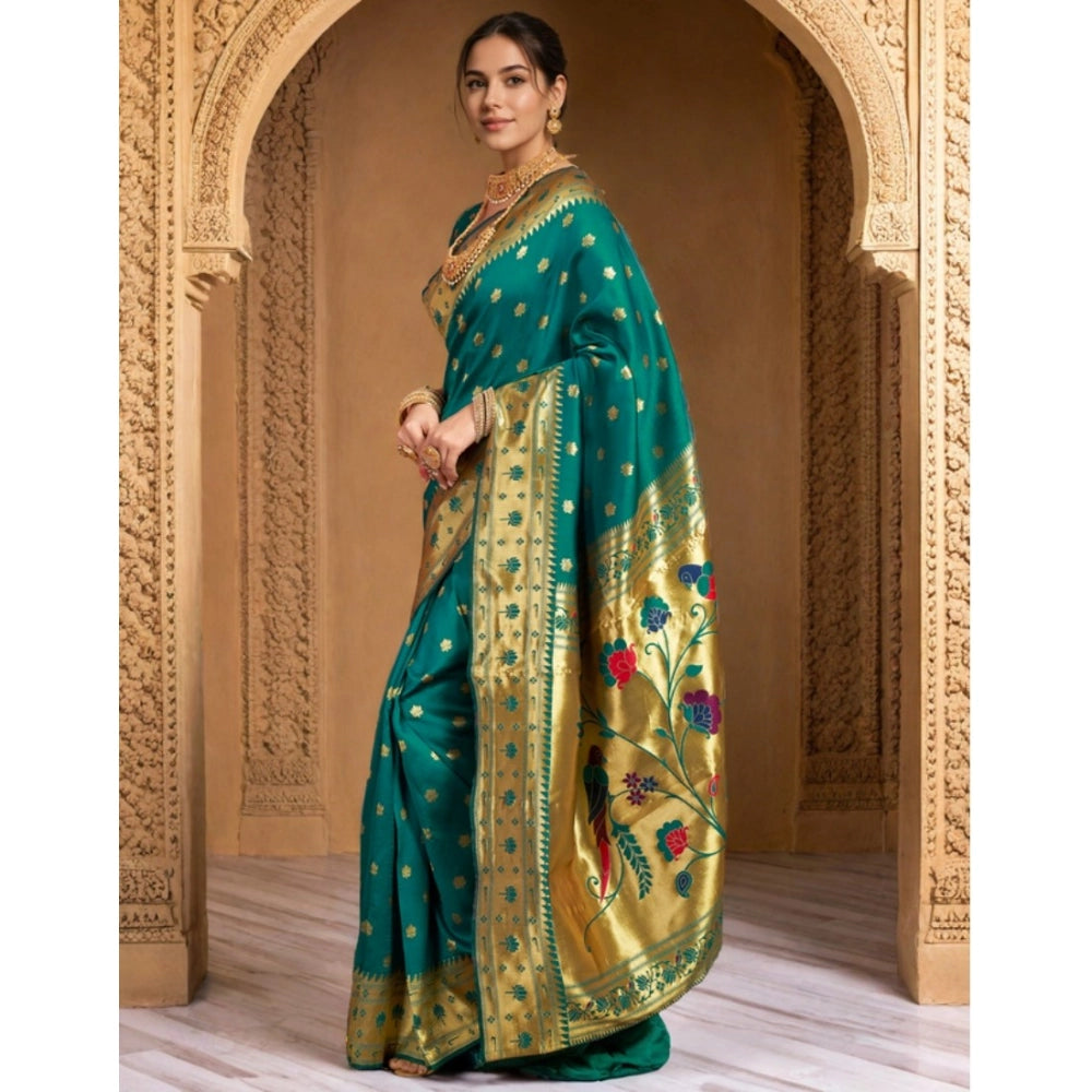 Women's Silk Blend Woven Saree With Unstitched Blouse 5.5Mtr (Green)