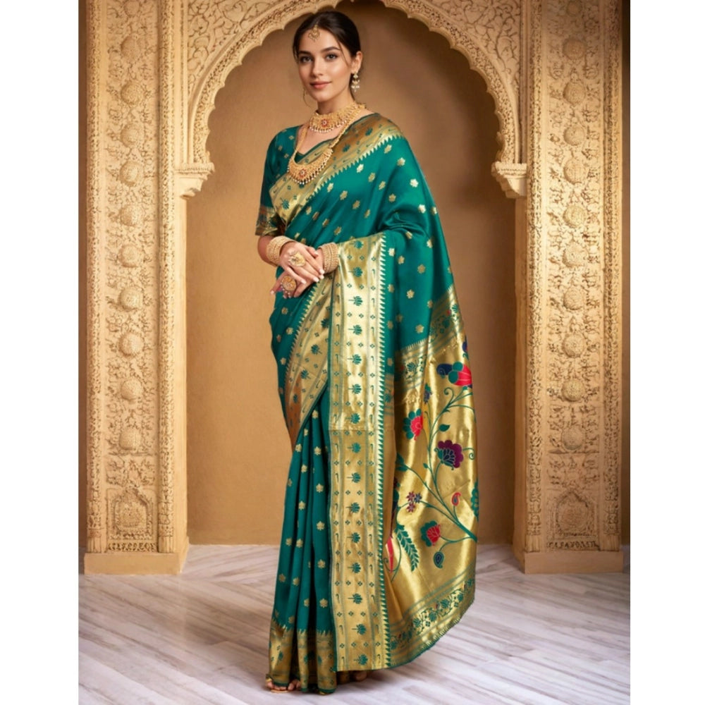 Women's Silk Blend Woven Saree With Unstitched Blouse 5.5Mtr (Green)