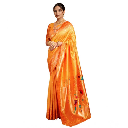 Women's Silk Blend Woven Saree With Unstitched Blouse 5.5Mtr (Orange)