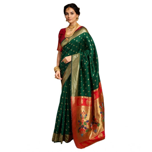 Women's Silk Blend Zari Woven Saree With Unstitched Blouse 5.5Mtr (Green)
